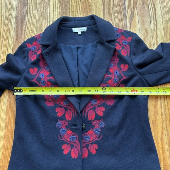 Tory Burch Lisanne Blue and Red Embroidered Blazer - Picture 6 of 12